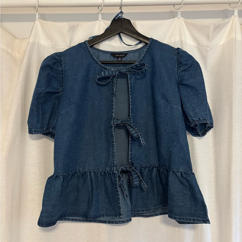 Sim & Sam Denim Bow Top - M